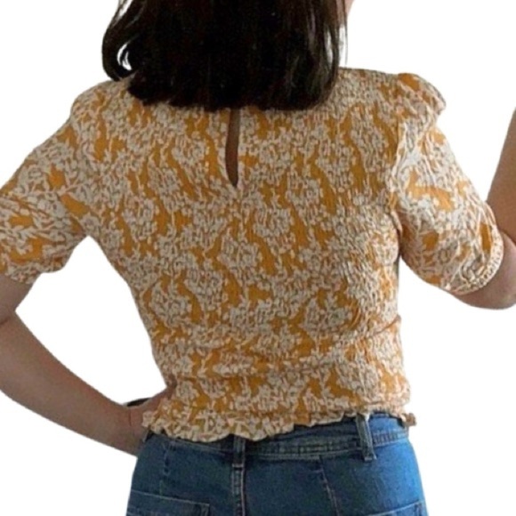 Melloday Cropped Floral Blouse Yellow and White - Picture 4 of 8